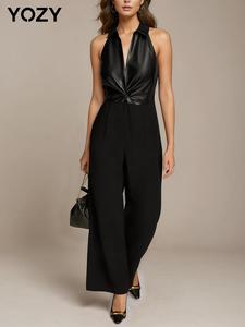 YOZY Women's Solid Color Twist Front Jumpsuit, Casual Fashion Jumpsuit for Daily Wear, Ladies Clothes for All Seasons