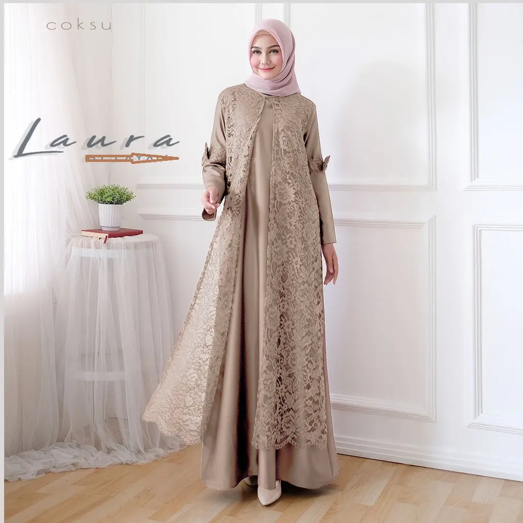 Dress Laura/ Full Brukat/ Gamis Elegan Kondangan2024/dres rebahan2024/ Gamis Kondangan/ Gamis Brukat Mewah 2024