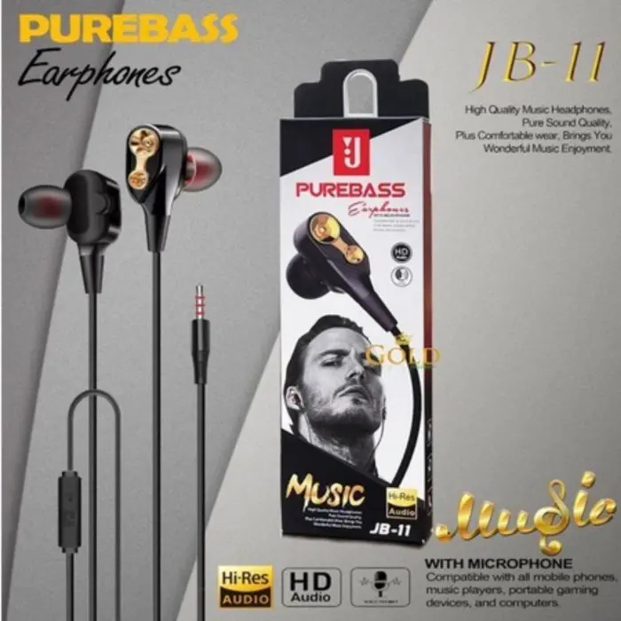 PROMO MURAH MERIAH Hf Handsfree Headset JB-11 Pure Bass Suara Mantapp HEADSET SUPER BASS FULL BASS Kabel 1