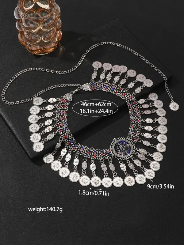 Women's Boho Style Ethnic Pattern Chain Belt, Vintage Trendy Waist Belt, Fashionable Clothes Accessories for Women & Girls 1