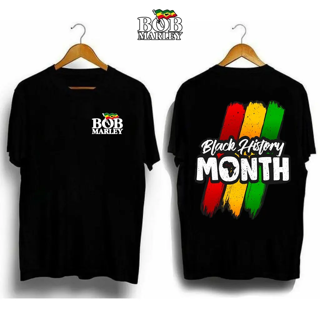 Bob Marley Black History MONTH T-shirt Men's and Women's 2024 New polyester Loose Short Sleeve Top COD