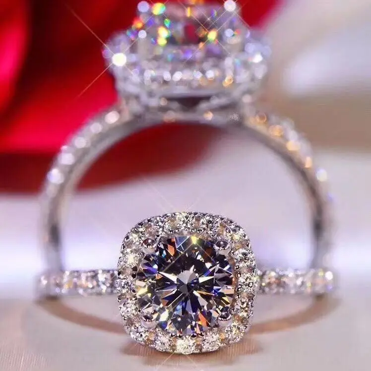 Nhẫn Đôi, Bạc Sterling 925, Moissanite 1 Karat, Nhẫn Kim Cương Mở, Nhẫn Cặp, Dành Cho Nam Và Nữ, Nhẫn Cưới, Quà Tặng Ngày Lễ Tình Nhân