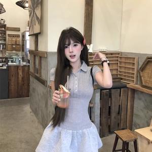 เดรส แขนสั้น เย็บปะติดปะต่อกัน สำหรับผู้หญิง สไตล์สาวฮอตหวานใหม่ เดรสทรงเอ สีเทา เอวสลิมมิ่ง เหมาะสำหรับฤดูร้อน เดรสสั้น