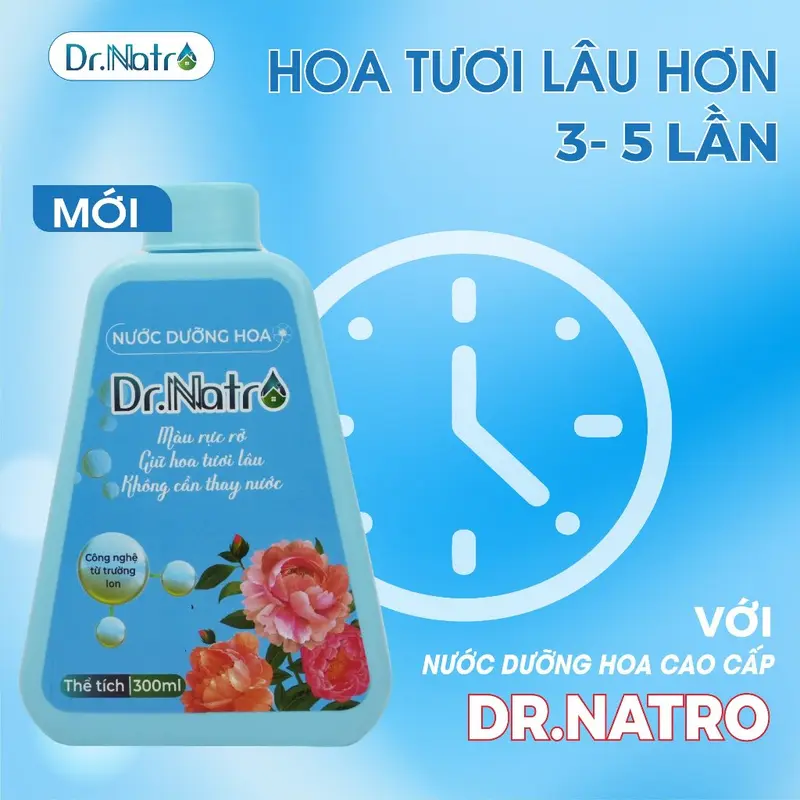 Nước dưỡng hoa Dr Natro - Giữ hoa tươi lâu 3 - 4 tuần - Màu sắc hoa bền đẹp gấp 3 - 5 lần - Chai 300ml (tặng 1 gói dưỡng hoa size nhỏ ) 4