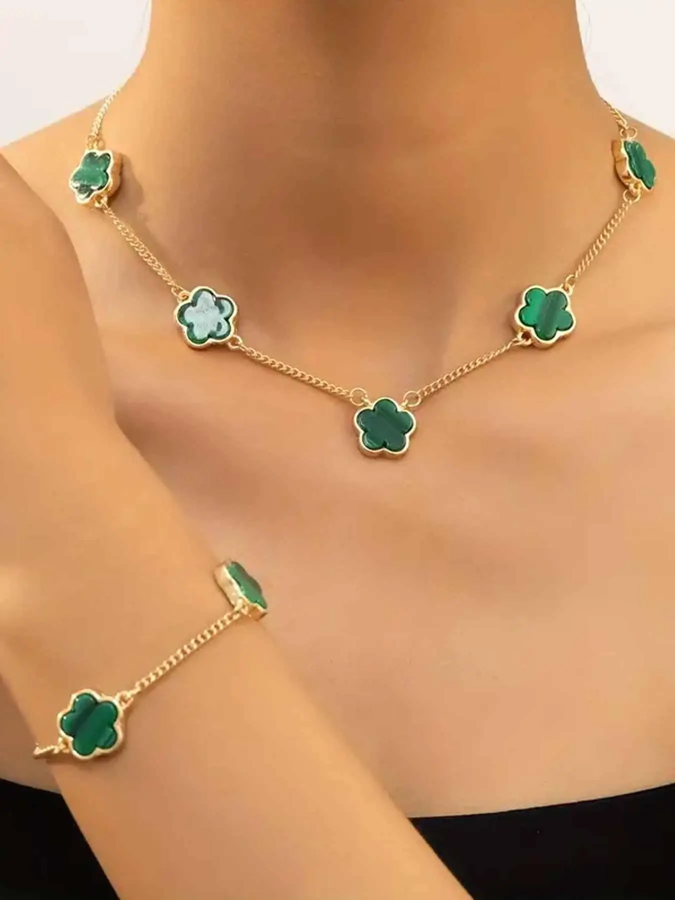 Women's Elegant Flower Design Jewelry Set, 2pcs/set Trendy Exquisite Pendant Necklace & Matching Bracelet, Chic Jewelry Set As Gift for Girlfriend