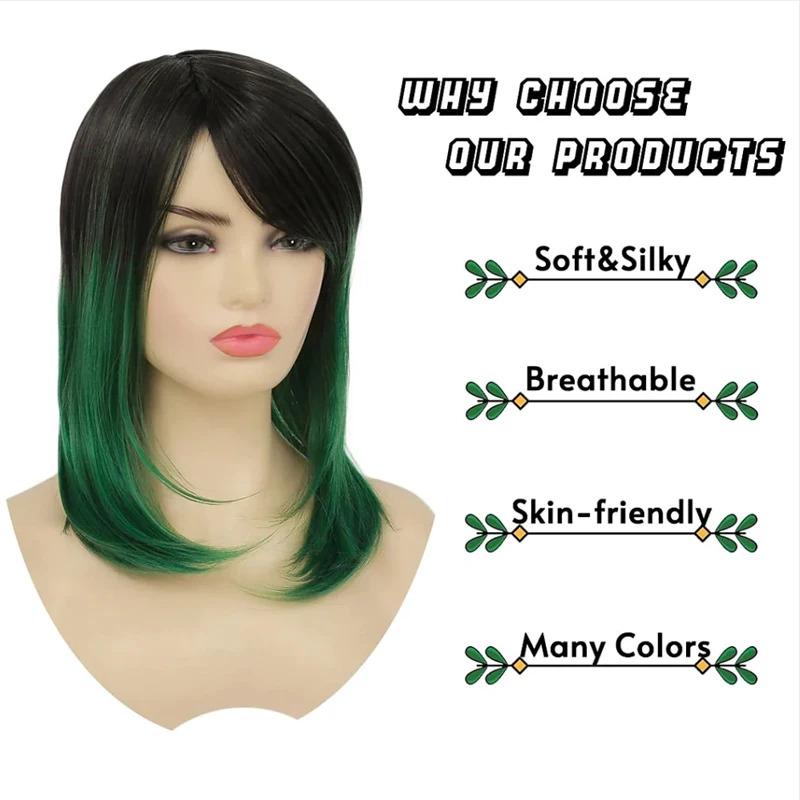 Product Introduction of HAIRJOY Synthetic Hair Women Ombre Black Red Wig Medium Long Straight Side Part Wigs 12