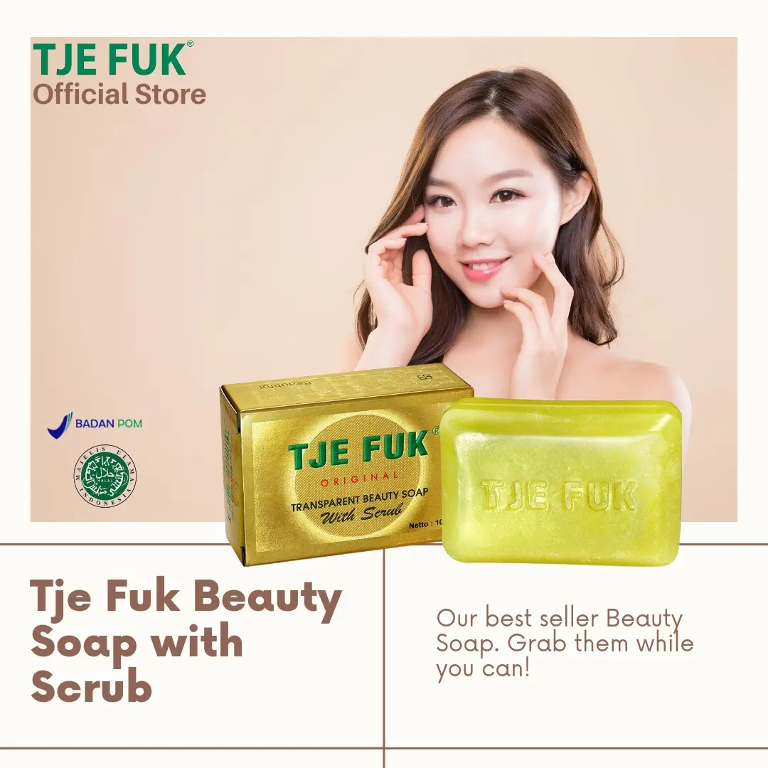 TJE FUK Transparant Beauty Soap with Scrub 100gr [Kuning] - Sabun Pembersih Wajah dan Tubuh  Mencerahkan Kulit Kusam Wajah dan Lipatan Tubuh BPOM Halal