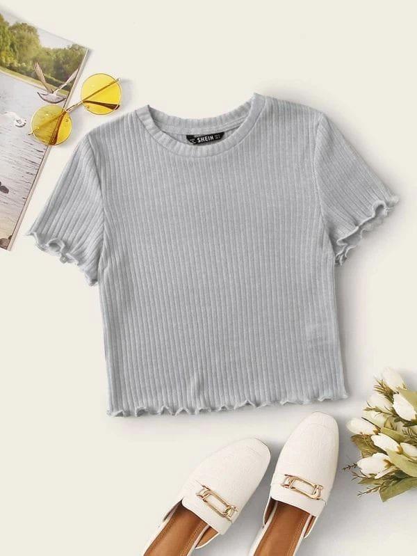 Product Introduction of Atasan Crop Top // Lengan Pendek // material rib knit // Melar Wanita Polos Baju Kaos 5