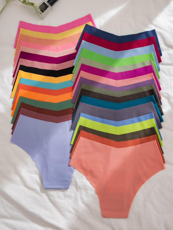 Women's Solid Color / All Over Print Briefs, Soft Comfy Breathable Fabric Seamless Pastel Panties for Daily Wear, Pastel Underwear for All Seasons, Panties Collection, Womenswear 6