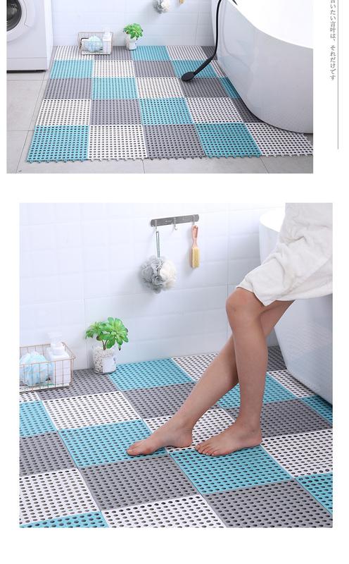 Product Introduction of Splicable square bathroom non-slip mat, bathroom large splicing floor mat, kitchen bath shower bathroom toilet plastic water-proof foot mat 30*30cm, various colors 23