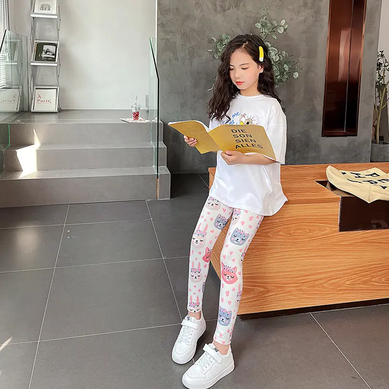 Stylish Floral Printed Pants for Girls Thin Bottoms Colorful Girls' Leggings Lightweight Trendy Kids' Leggings Floral Printed Fashionable Pants Spring Summer