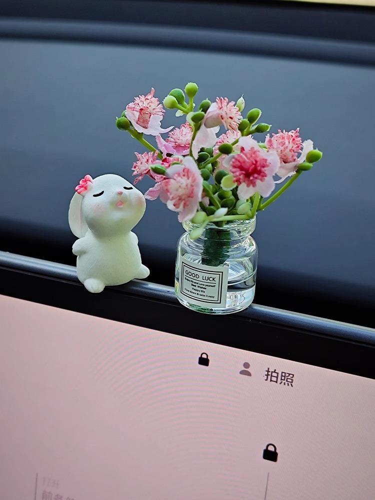 Product Introduction of Little Rabbit New Jasmine Flower Dashboard Healing Ornament Car Mini Vase Decoration Perfume Car Interior Decoration 1
