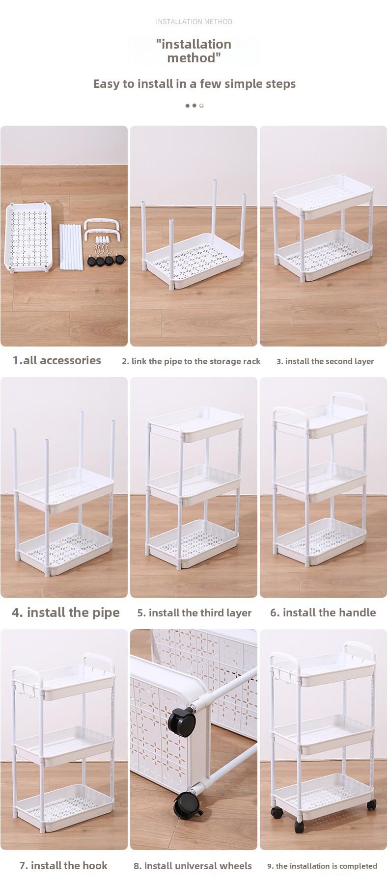 Product Introduction of Bookshelf Floor-standing Movable Household Simple Multi-layer Snack Storage Rack Reading Bookshelf with Wheels Multi-functional 20