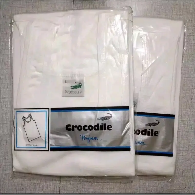 Crocodile Singlet Kaos dalam Pria Katun 801 Salur Putih Dewasa 3