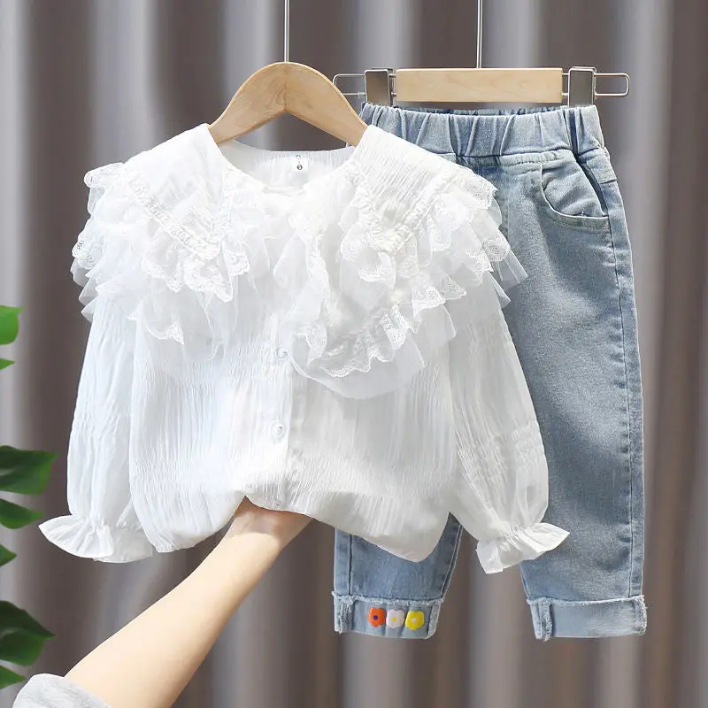 [363562] - Setelan Blouse Celana Panjang Jeans Anak Perempuan - Motif Smooth Waves