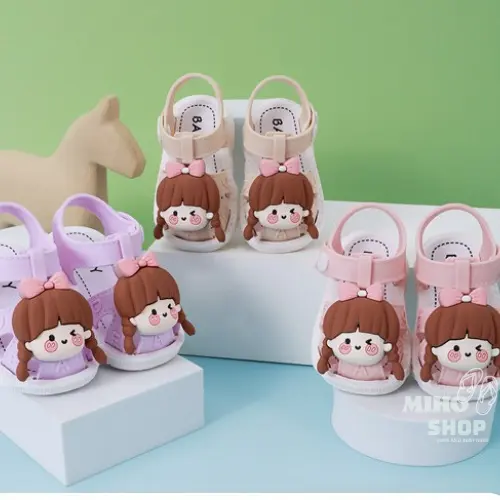 Dép rọ quai nút tập đi hình bé gái thắt nơ siêu cưng cho bé Sandal Dép Sandal