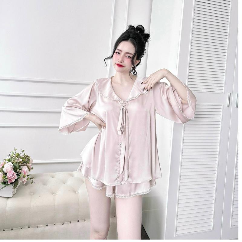 Set bộ FORM RỘNG tiểu thư tay lỡ cột nơ cổ bèo ren quần đùi xoè giả váy óng rộng có túi (Freesize 50kg-80kg) Nữ