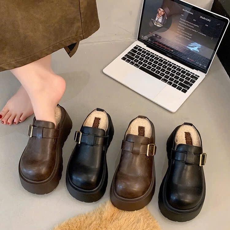 Giày sục lót lông hàng QC cao cấp đế cao 7cm siêu êm mã B-3 Nữ