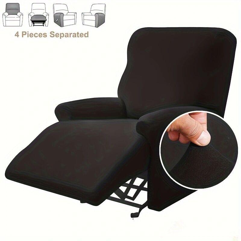 Solid Color Stretch Recliner Sofa Cover, 4pcs/set All-inclusive Dustproof Sofa Slipcover, Non-slip Sofa Protector for Living Room, Sofa Accessories, Home Decor, Home Essentials 8