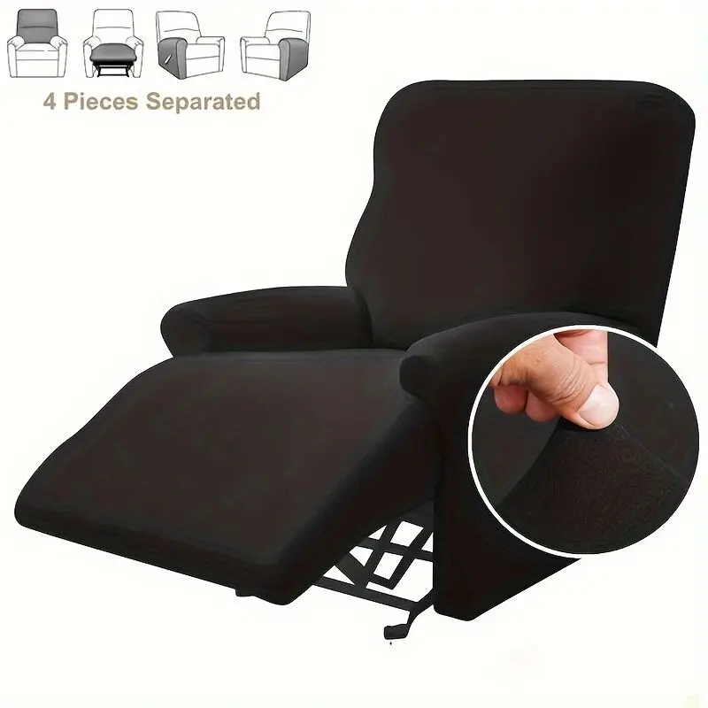 Solid Color Stretch Recliner Sofa Cover, 4pcs/set All-inclusive Dustproof Sofa Slipcover, Non-slip Sofa Protector for Living Room, Sofa Accessories, Home Decor, Home Essentials 8