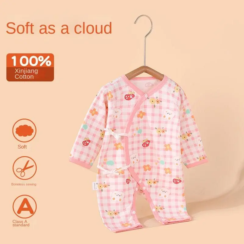 Newborn Clothes Baby Romper Thin Spring and Autumn Pure Cotton Long Sleeve Baby Pajamas