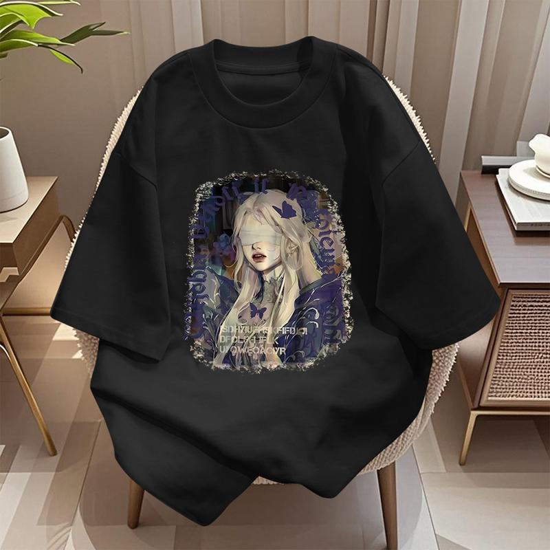 Áo Thun Cotton Ngắn Tay, Phong Cách Cổ Điển Mỹ Dáng Rộng Vừa Vặn, Thiết Kế Đẹp, Phong Cách Âu Mỹ Tối Màu, In Hình, Áo Cổ Thuyền Dành Cho Nữ 8
