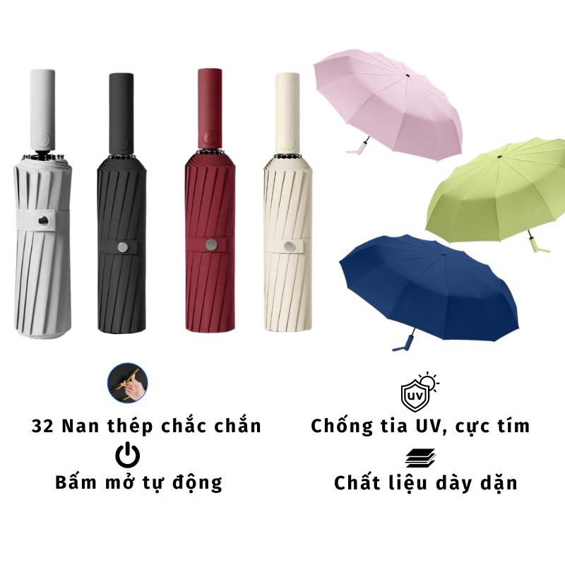 Dù Che Mưa Gập Gọn Tiện Lợi Thép Không Gỉ Nút Bấm Tự Động 32 Nan Chống UV Cực Tím Chất Liệu Dày Dặn Kích Thước Tán Rộng Nhỏ Gọn Bỏ Túi Tiện Lợi