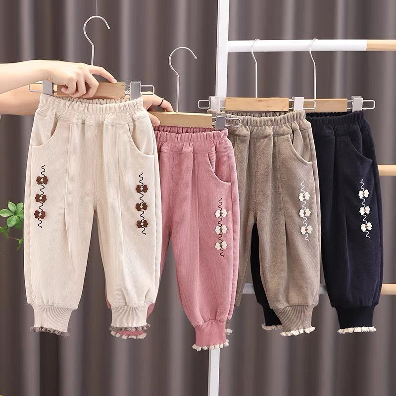 [Bongkids] - Quần nỉ nhung cho bé gái mùa thu đông, chất nỉ nhung tăm mềm ấm xịn đẹp cho bé 8-25kg