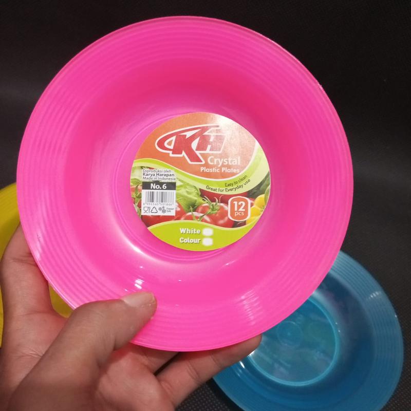 piring crystal no 6 / piring mini / piring kecil / piring tatakan gelas / piring kue ultha / piring plastik warna warni Biru Kuning 2