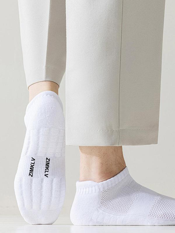 Men's Letter Print Ankle Socks, Casual Comfortable Breathable Low Cut Socks for Daily Wear, Multipack Knit Socks for Summer 1