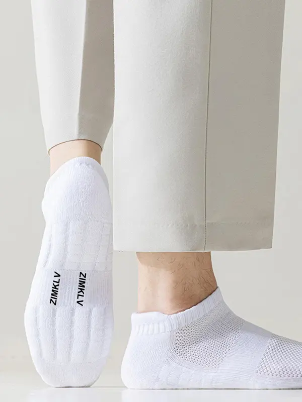 Men's Letter Print Ankle Socks, Casual Comfortable Breathable Low Cut Socks for Daily Wear, Multipack Knit Socks for Summer 1