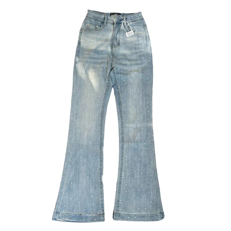   MINA JEANS  Quần Jean Ống Loe 2Za  Đính Full Đá Kim Tuyến 