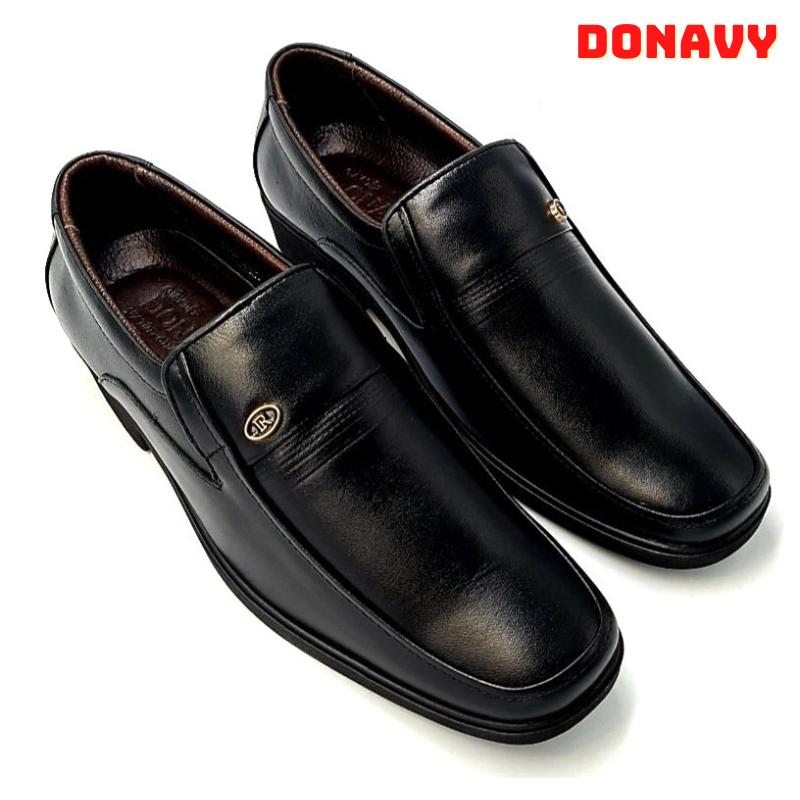  {KM Tặng Vớ Sịn} Giày lười nam da thật DONAVY may quai chắc chắn hàng cao cấp đính khuy R cách điệu đế cao su cao 3cm D.GR 