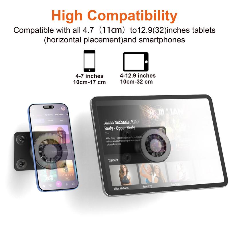 Magnetic Tablet Wall Mount Holder, 360° Rotatable Drilling Base iPad Wall Holder, Strong Magnet Fits Tablet and Phone, Tablet Stand for Wall and Cabinet 2
