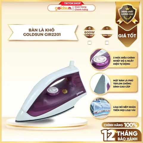 Bàn là khô bề mặt chống dính nhiều chế độ linh hoạt mọi loại vải Goldsun GIR2201