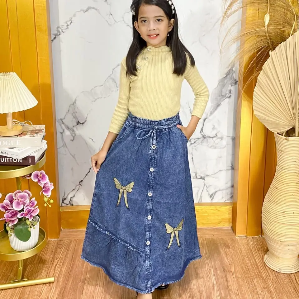 Rok jeans anak bordil pita usia 4-10 th