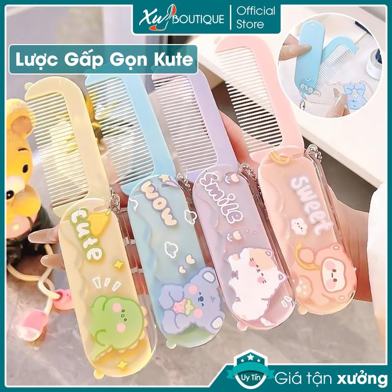  Lược Gấp Gọn Kèm Gương Mini Hình Dễ Thương Treo Túi Xách Móc Khóa Trang Điểm Tiện Lợi 