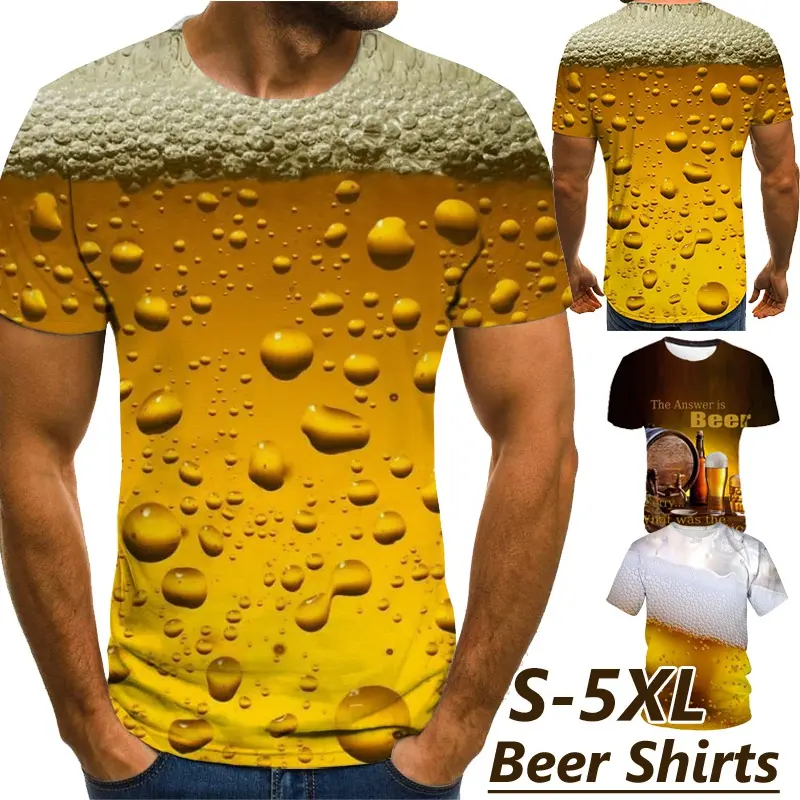 Summer Cool Fashion 3D Beer Printing T-shirt Men's Personality Graphic Tee Casual Short-sleeve Shirts Tops Plus Size