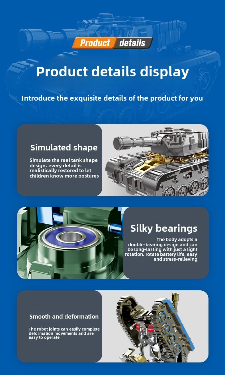 Product Introduction of Đồ Chơi Mô Phỏng Mecha, Phổ Biến, Dành Cho Trẻ Em, Robot Biến Hình Xe Tăng, Con Quay Giải Tỏa Căng Thẳng, Giúp Giảm Căng Thẳng 8