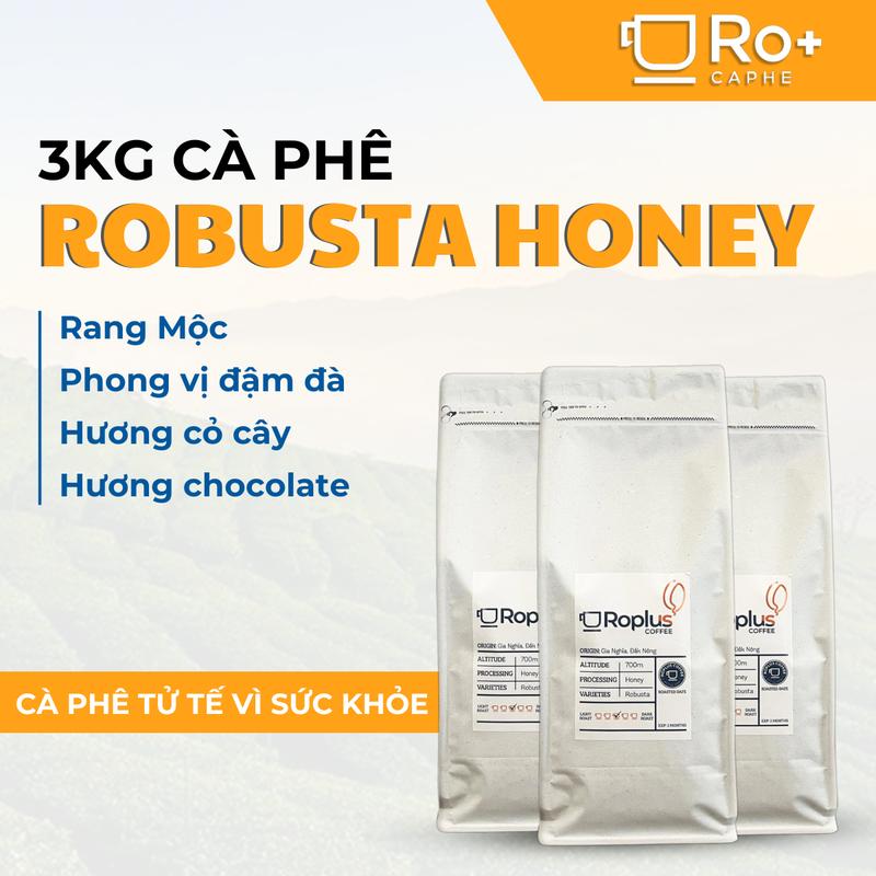 Combo 3 kg Cà phê Robusta Roplus Coffee Nguyên Chất Pha Phin, Pha Máy Vị Đắng Thanh Đậm Hậu Vị Dài (1kg/gói) Cafe Roplus cà phê vợt cafê