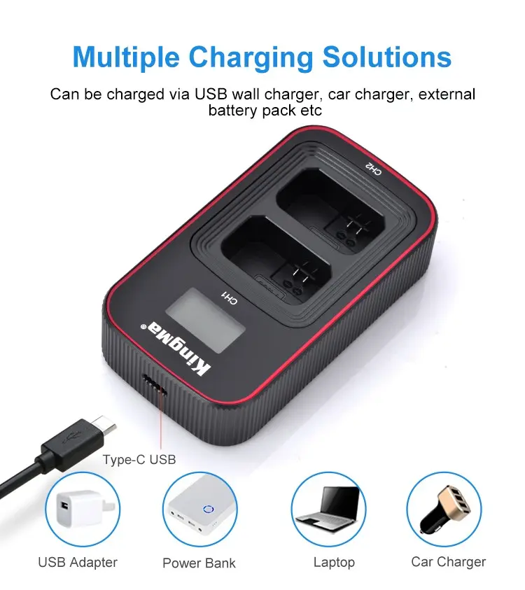 QUICK CHARGER DUAL LCD KINGMA NP-FW50 for Sony A6000 A6300 A6400 A6500