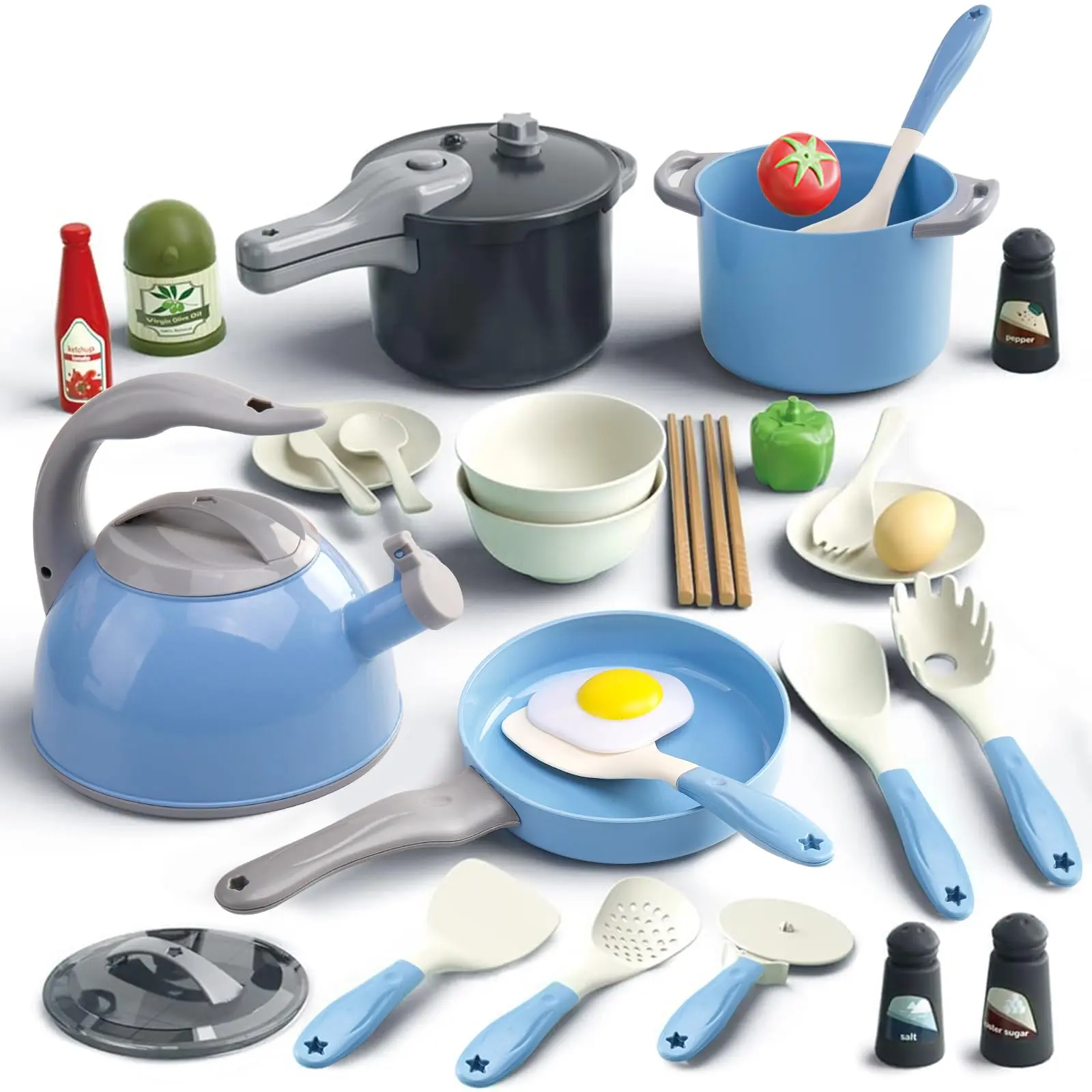 Pretend Play Kitchen Toy Set, 32pcs/set Simulated Cooking Toy Set, Pretend Play Kitchen Toy for Kids, Birthday Gift for Boys & Girls