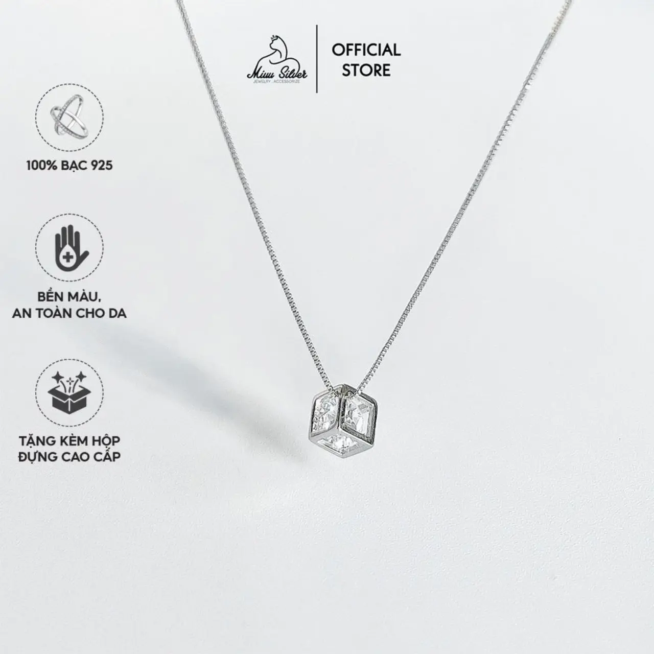 [Tặng 1 nước rửa bạc] Dây chuyền bạc nữ Miuu Silver, vòng cổ lập phương Cube Necklace