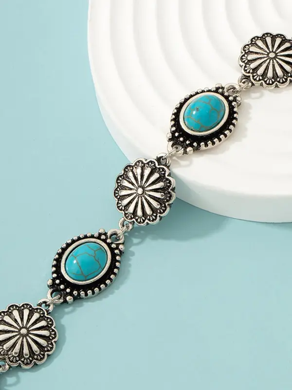 Boho Style Turquoise Texture Decorated Link Bracelet, Fashion Alloy Jewelry for Women & Girls, Style for Party, Daily Clothing Decor, Birthday Gift 3