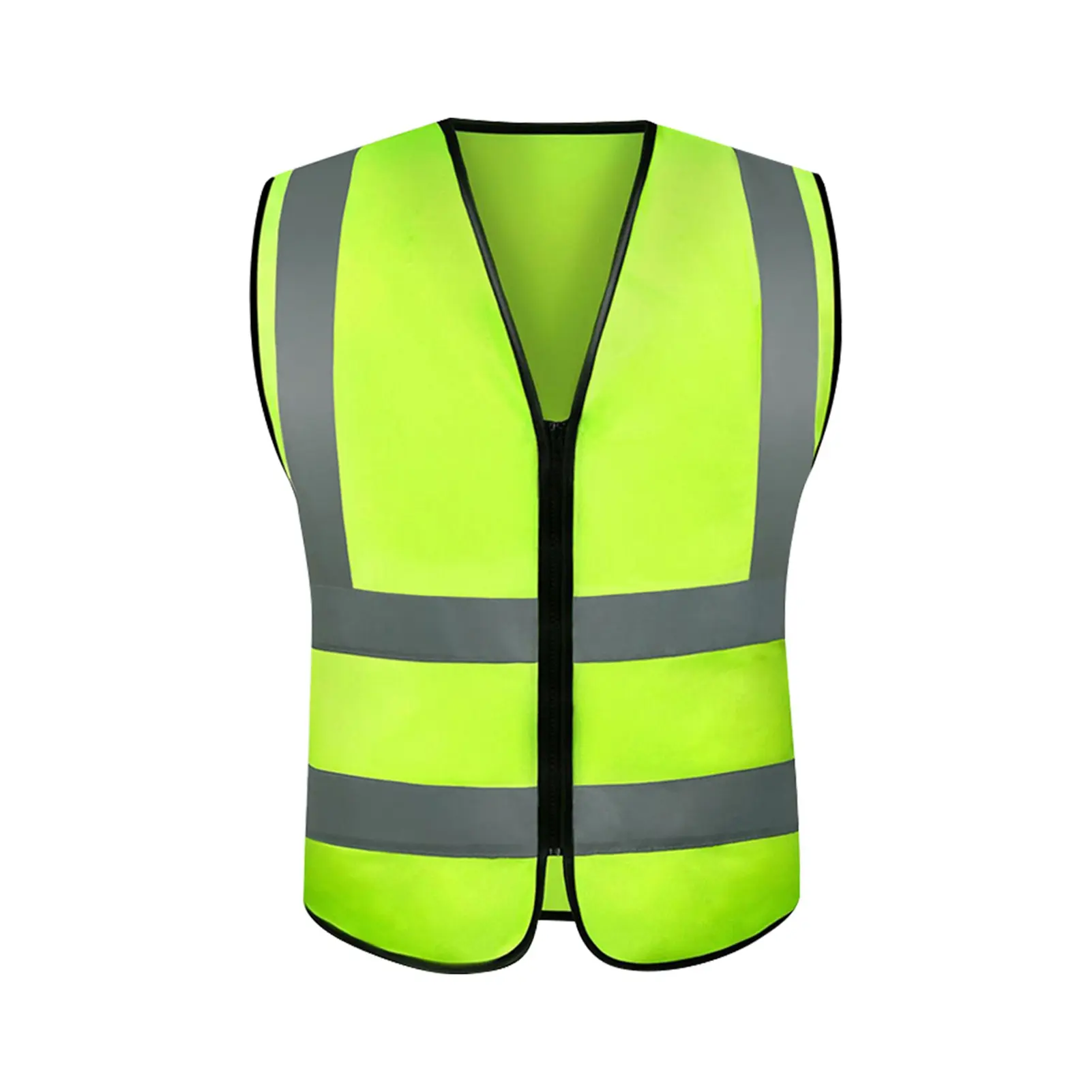 (PURONG)  High Visibility Safety Vest with Reflective Strips  | Neon Yellow Color | Zipper Front | For Emergency, Construction and Safety Use