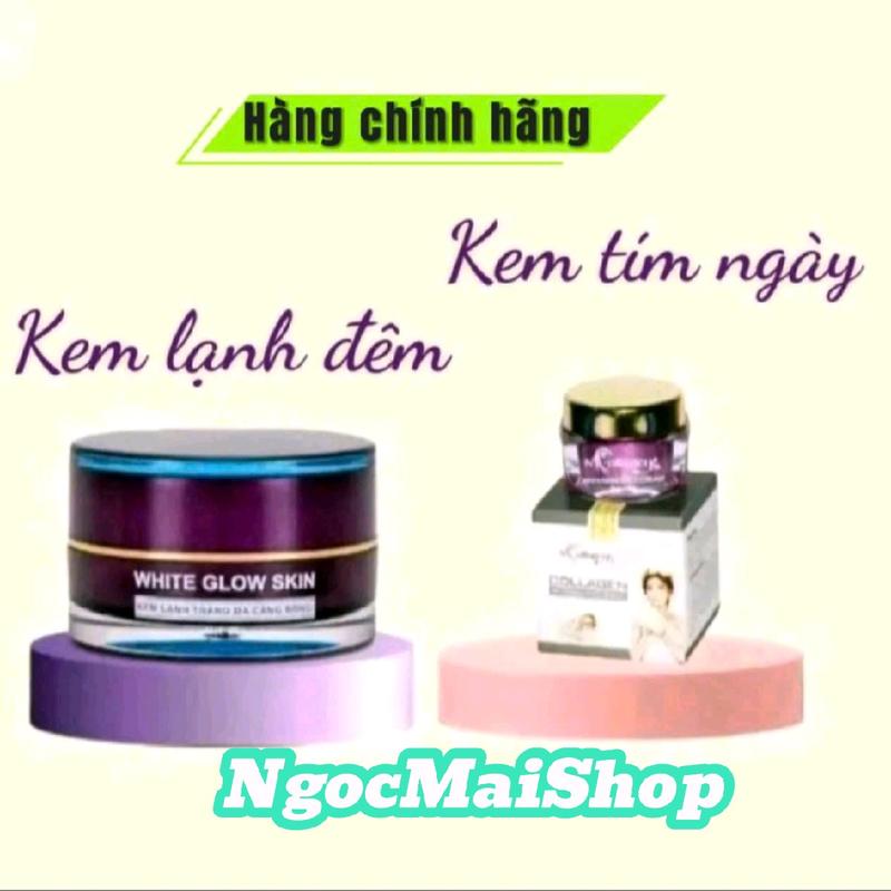 Combo Kem Face Tím Ngày & Kem Face Lạnh Đêm Ncollagen hỗ trợ chăm sóc da dầu mụn kiểm soát dầu Women Nữ Làm Đẹp Da Kem Face Skincare Son Serum Massage