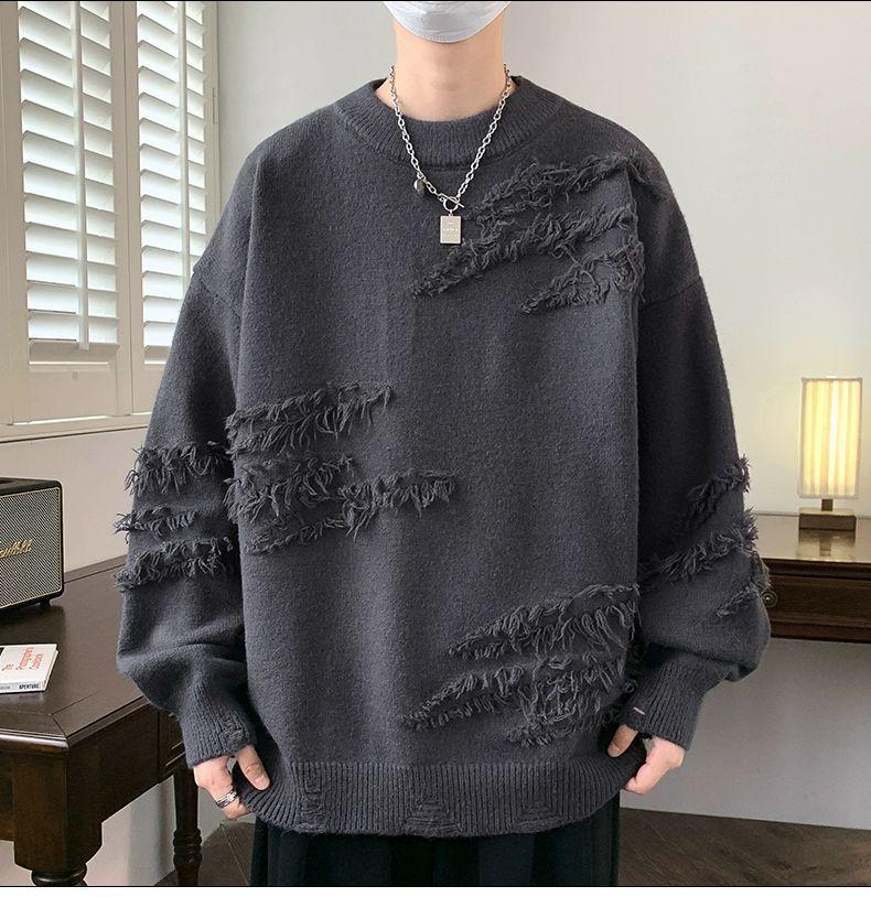 Product Introduction of Personality round Neck Sweater Autumn and Winter Fashion Brand Pu Shuai Loose Sweater Men's Japanese-Style Retro Lazy Sweater Coat Menswear Knitwear Tops Longsleeve Crewneck Beige Plain Lingerie 11