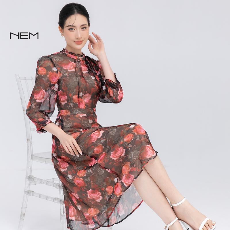 Đầm hoa nhún cổ thiết kế Nem Fashion D42322 cho nữ - Women