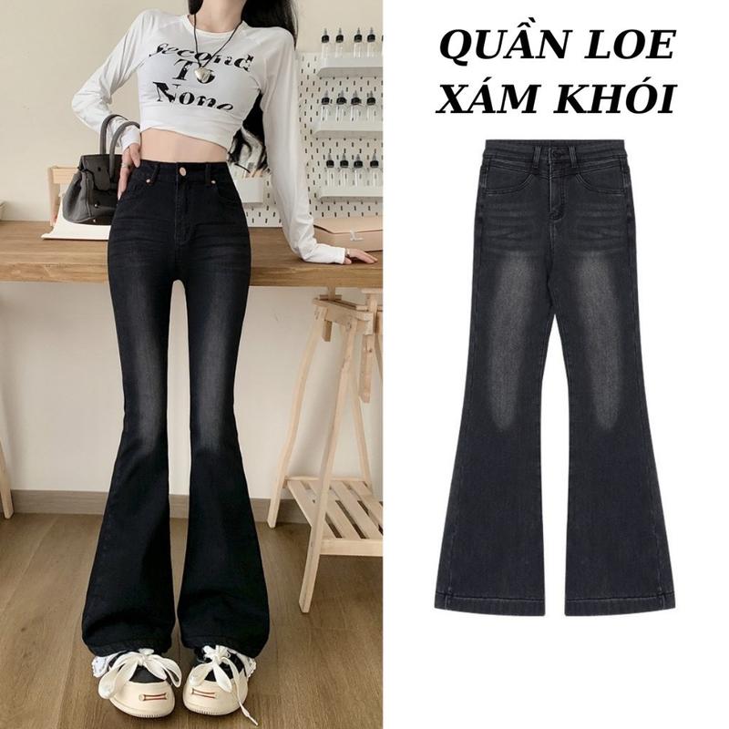  Quần Jean Loe Nữ Co Giãn Màu Xám khói - BIGSIZE 35-80KG Quần bò loe chất bò cotton co giãn 