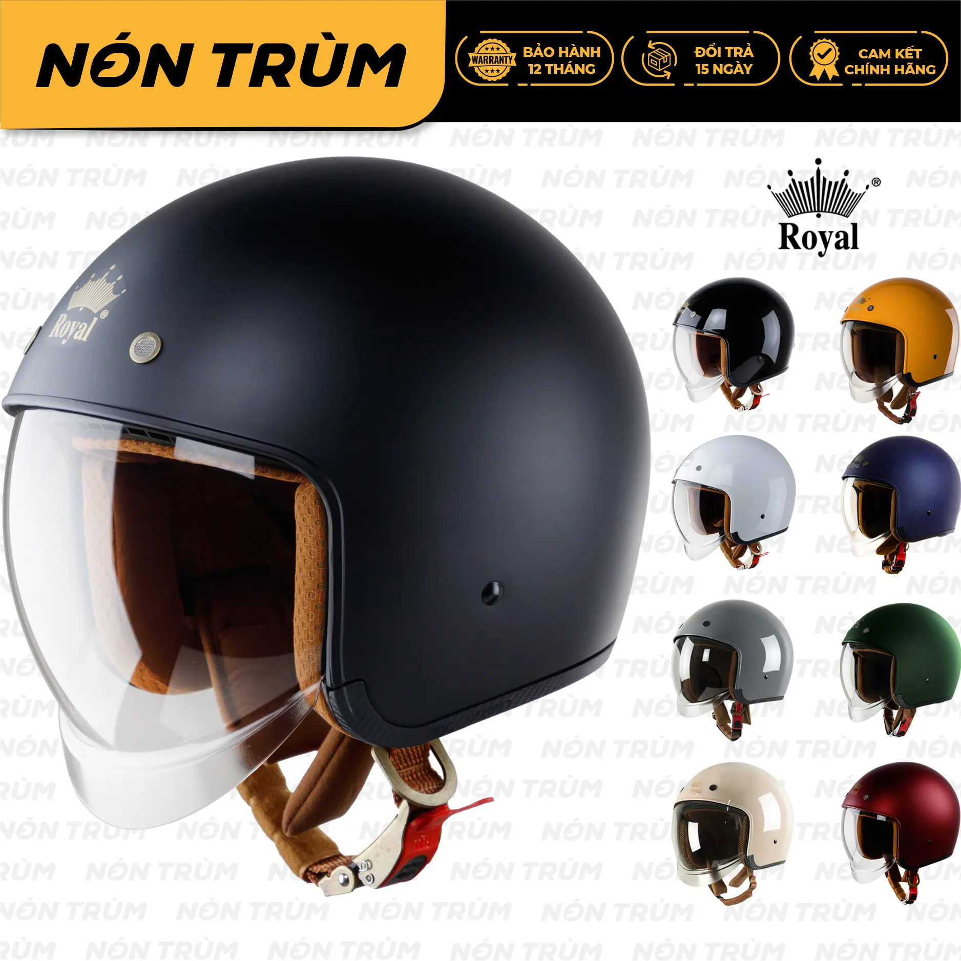 Royal M139 Có Kính Âm Size M L Xl XXL Cho Nam Và Nữ Đi Xe Máy Mũ Bảo Hiểm 3/4 Royal Helmet Có Kính Giấu